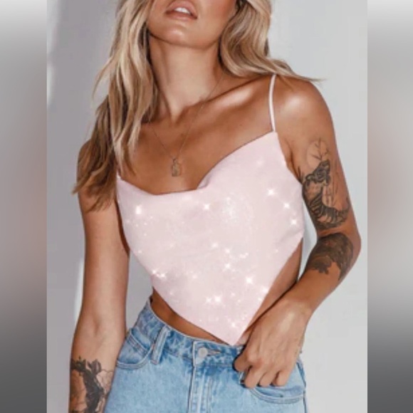 Princess Polly “Simple Touch Top” Pink Sequin - Picture 1 of 5